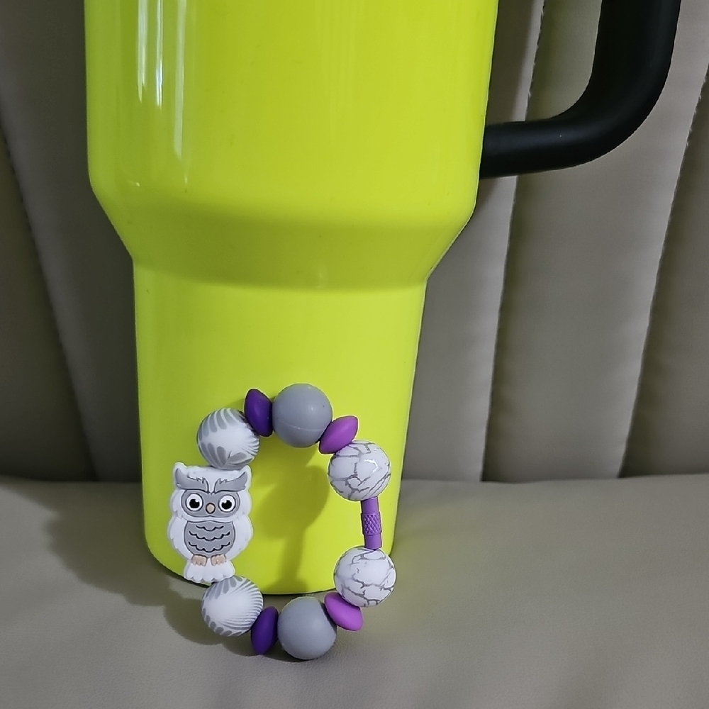 Grey Owl Tumbler Charm With Purple Accents